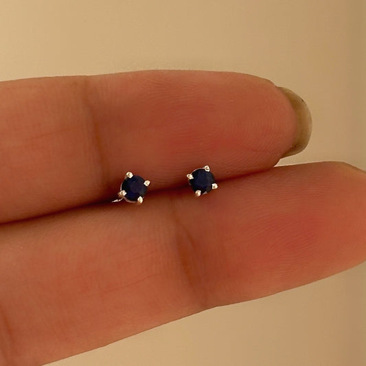 Sapphire Glow Studs 3mm worn — 925 silver blue round studs