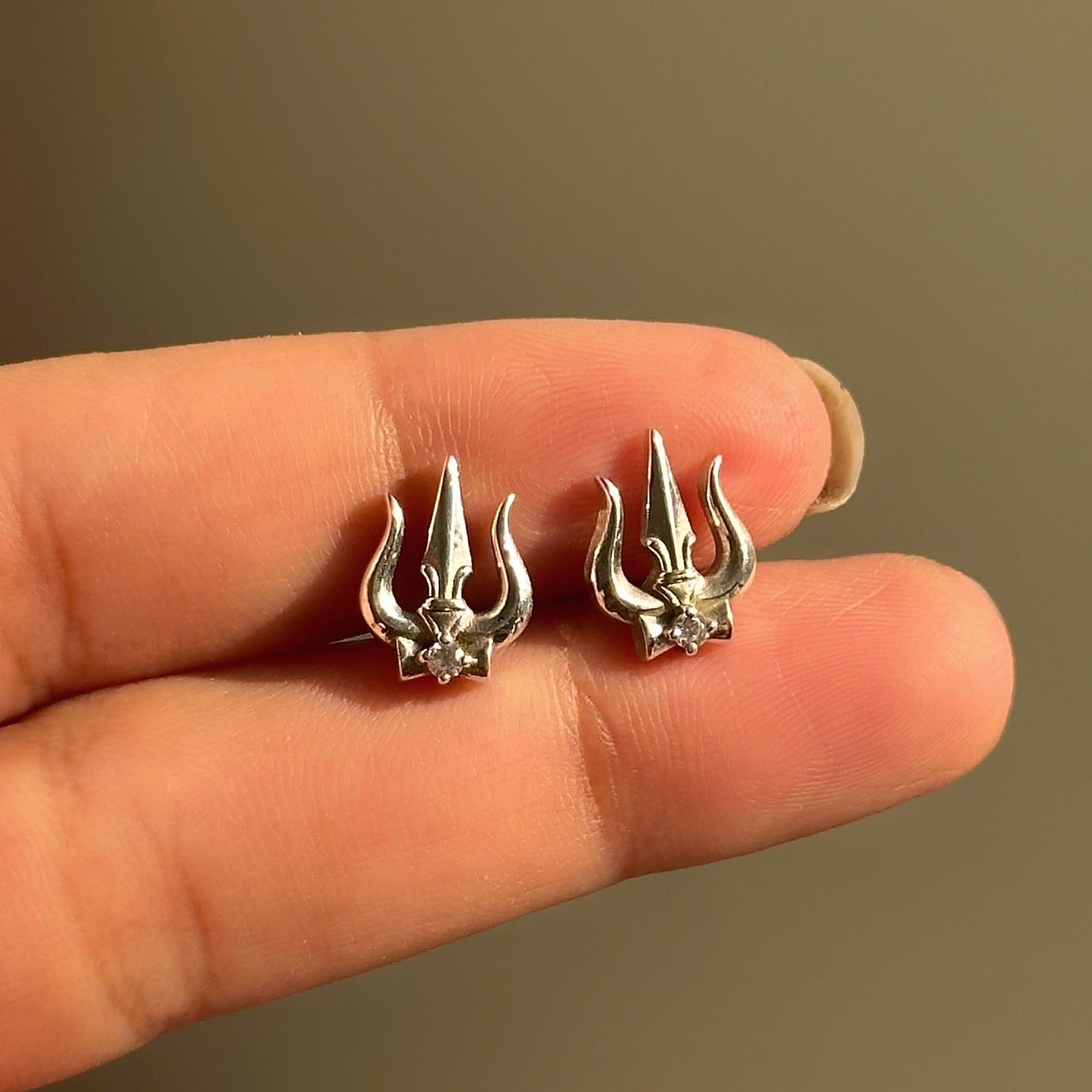 trishul damru studs — shiva trishul and damru motif in 925 sterling silver