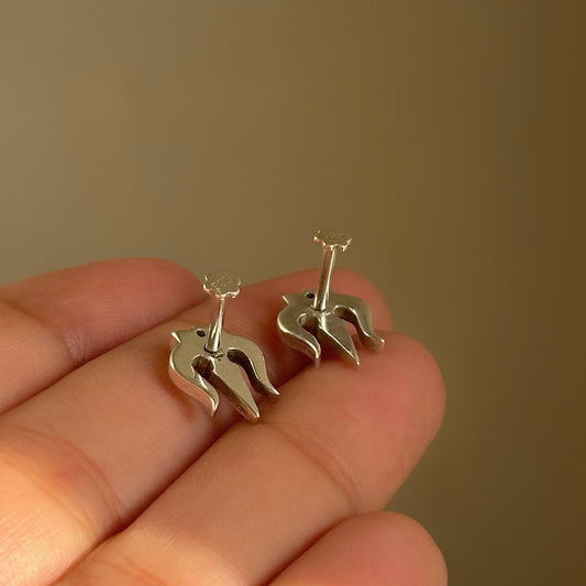 Trishul Damru Studs close-up — detailed trishul and damru motif