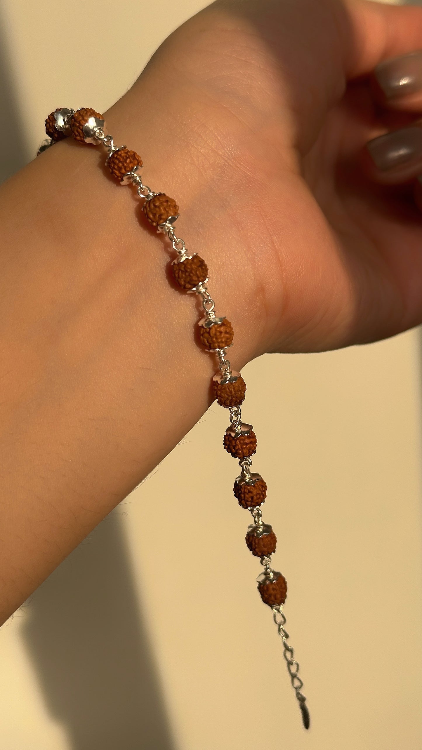 rudra grace bracelet 6.5 inch — 5.5mm rudraksha beads with 925 silver detailing