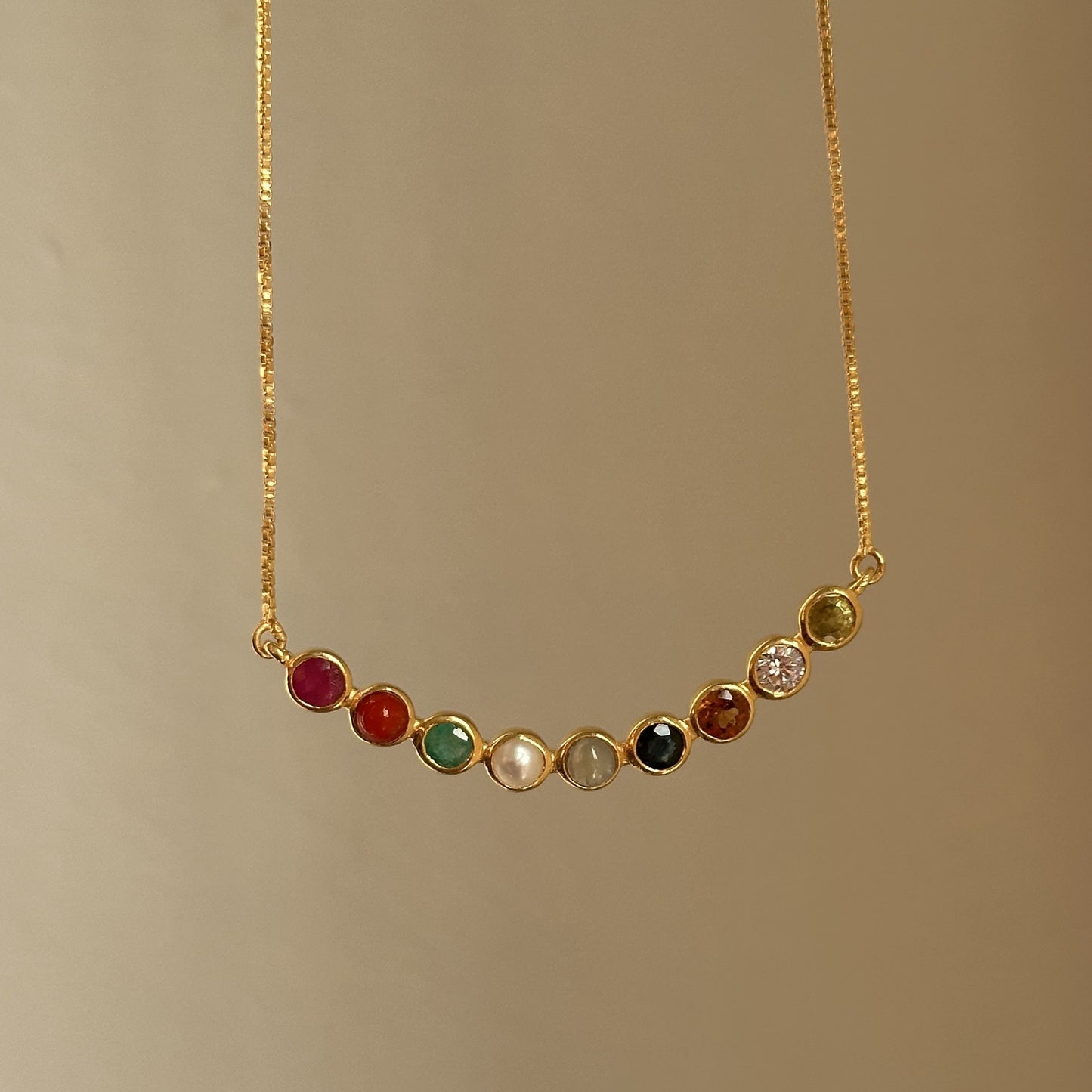 navratna radiance neckpiece — nine colourful gems in gold-plated 925 silver