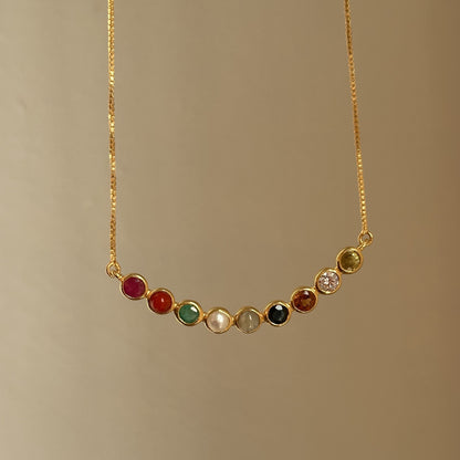 Navratna Radiance Neckpiece — nine colourful gems in gold-plated 925 silver