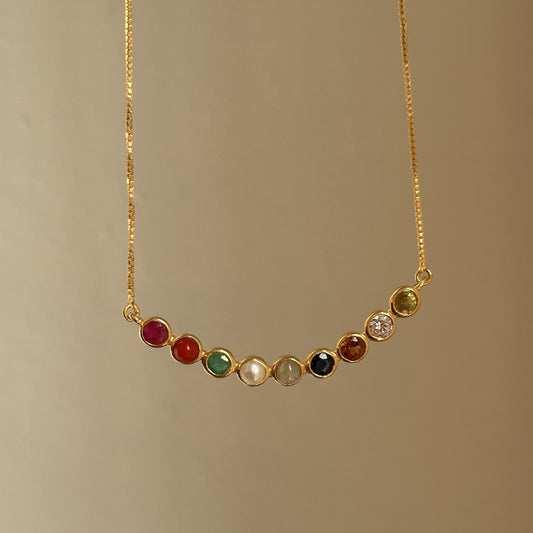 Navratna Radiance Neckpiece — nine colourful gems in gold-plated 925 silver