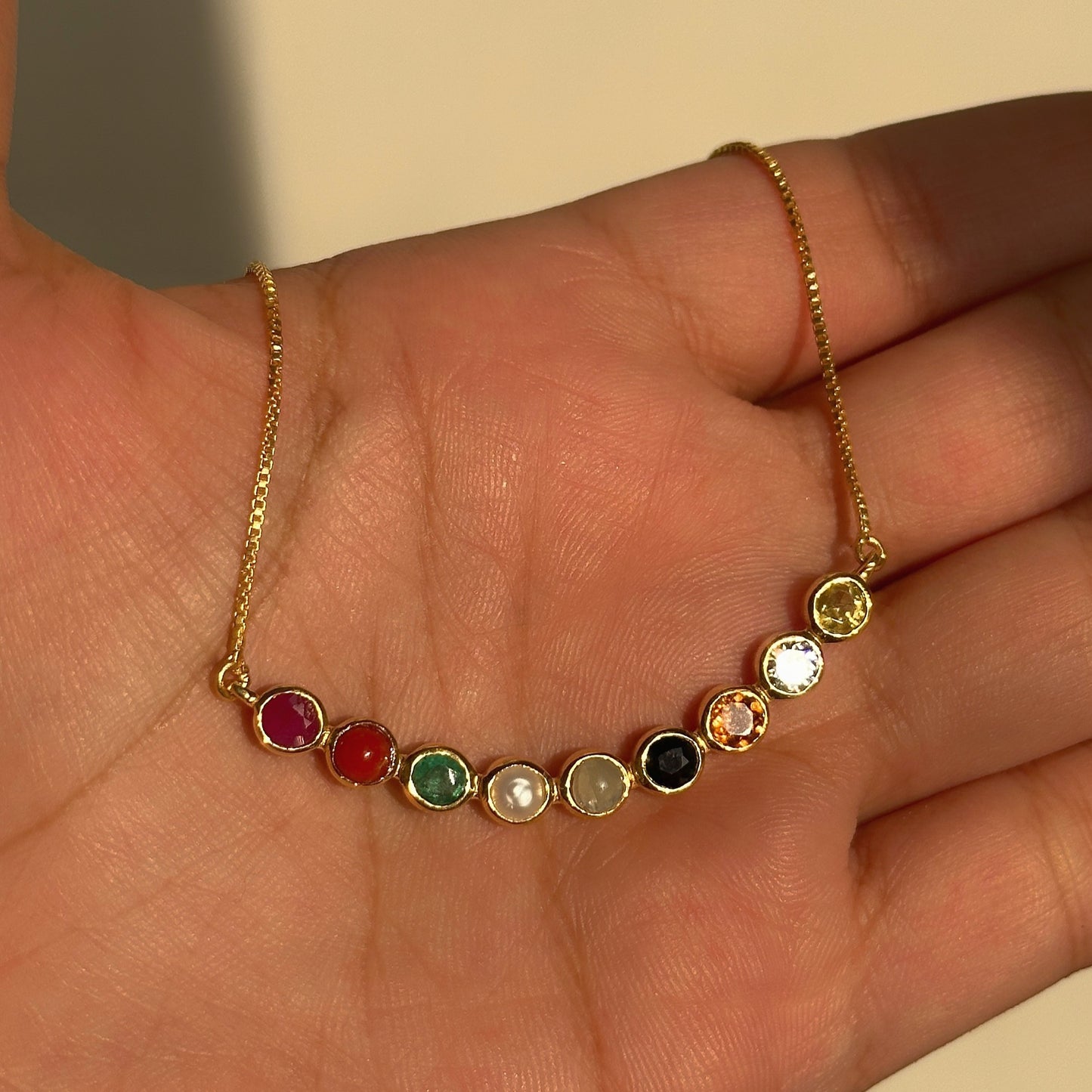 navratna radiance neckpiece close-up — nine navratna stones detail