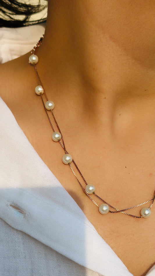 Double Line Pearl Chain (Rose Gold)