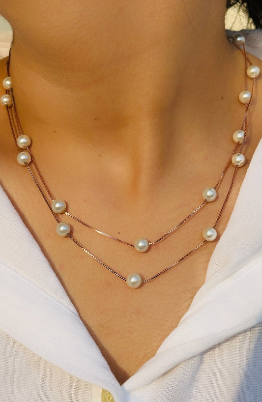 Double Line Pearl Chain in rose gold – 925 silver | House of Binti
