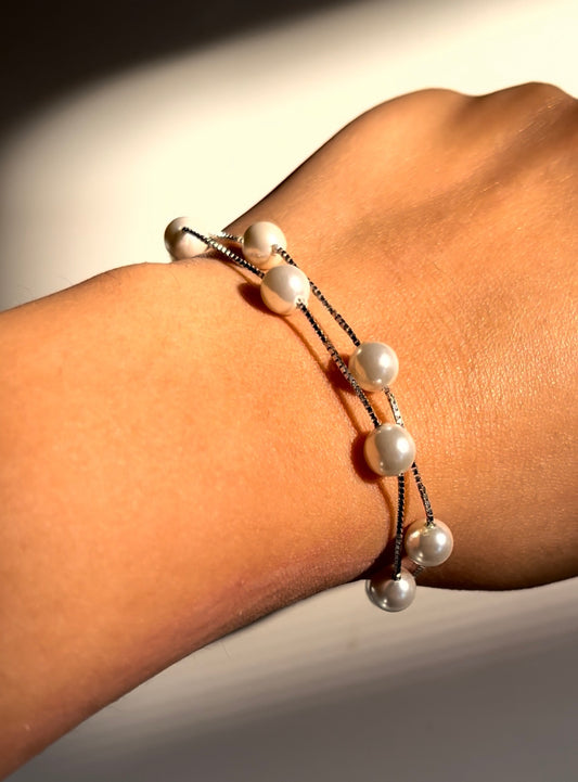 Double Line Pearl Bracelet – 925 silver | House of Binti