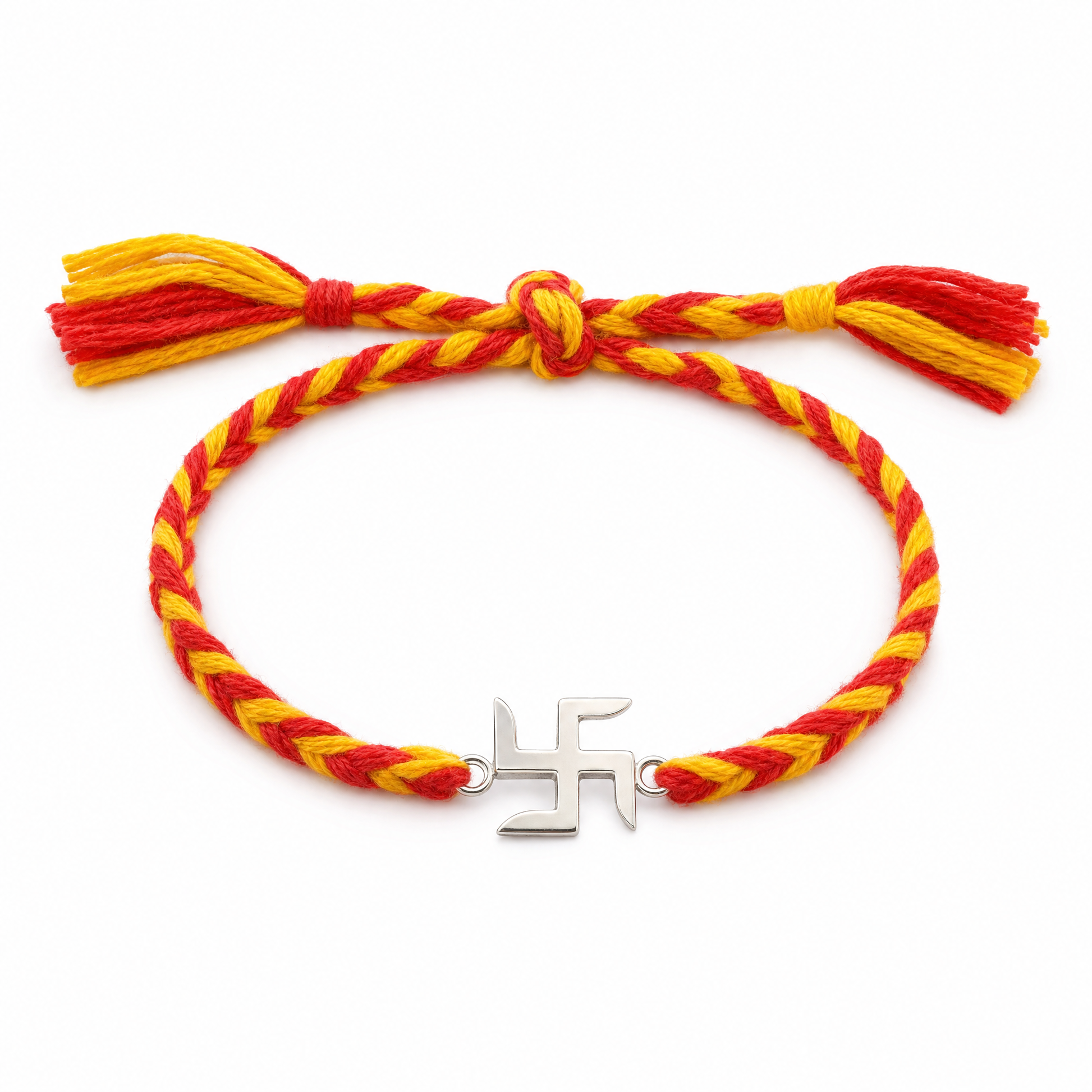 Blessed Swastik Rakhi in 925 sterling silver with sacred swastik motif, House of Binti