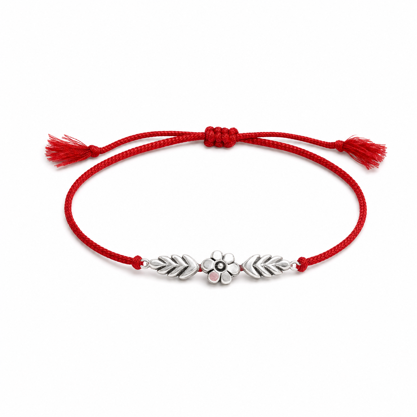 leaf and bloom rakhi — 925 silver floral and leaf motif rakhi