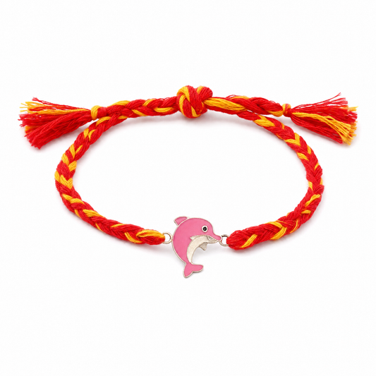 Dolphin Charm Rakhi — enamel dolphin in 925 sterling silver, kids rakhi